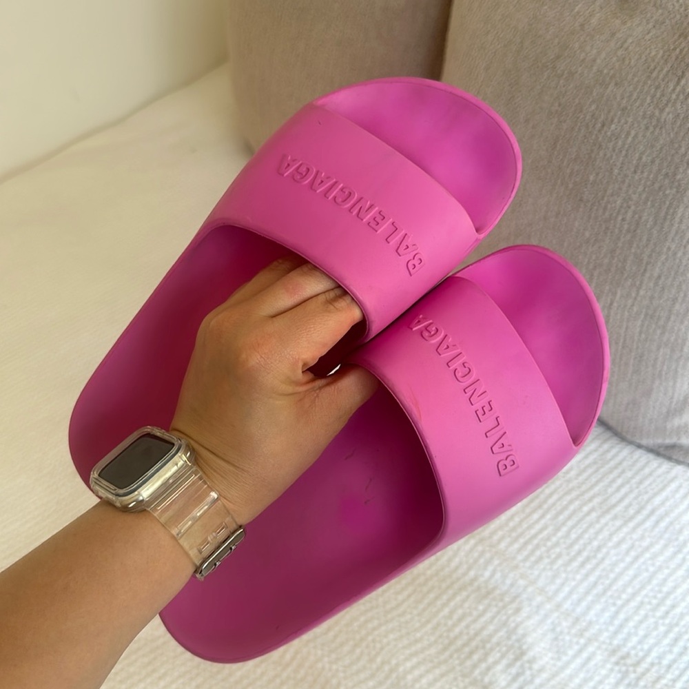 Balenciaga pink chunky open toe platform slip on sandals